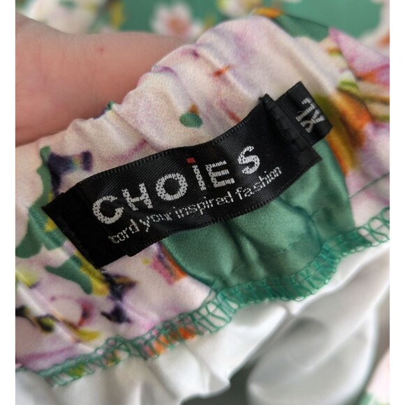 Floral Satin Pleated Skirt Green Pink Cherry Blossom Midi Size XL Cottagecore - Picture 4 of 8